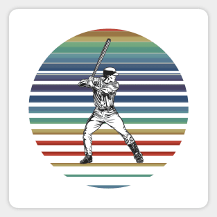 Retro Baseball Player On A 80's Sun Background Magnet